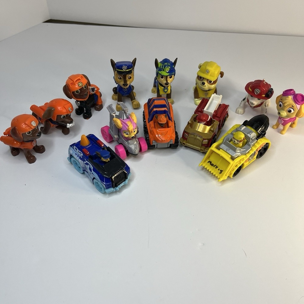 PAW Patrol Toy Vehicle & Figure Lot - 5 Mini Vehicles & 8 Figures Bundle